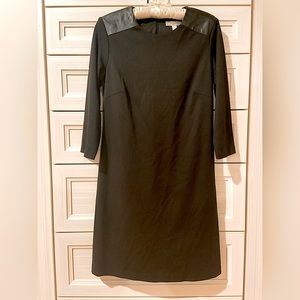 Faux leather accented 3/4 sleeves black dress
